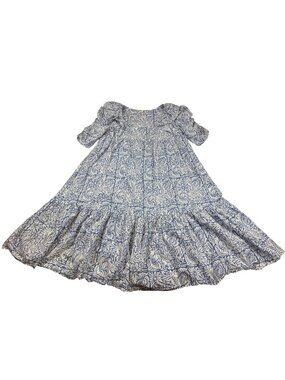 Anna Cate Floral Blue & White Cotton Midi Dress Short Sleeves (P1101)